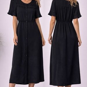 Monteau Black Button-Front Midi Dress Size M